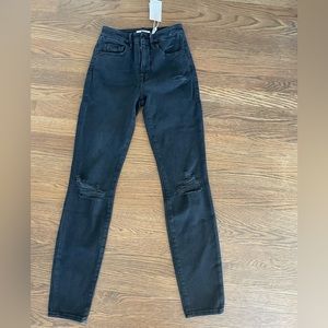 Women's NWT Good American Jeans Good Waist Skinny Distressed Jeans-Black-00/24